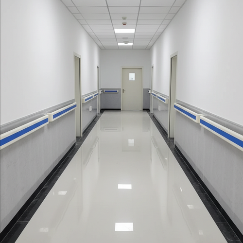 Anti-collision handrail in clean hospital corridor
