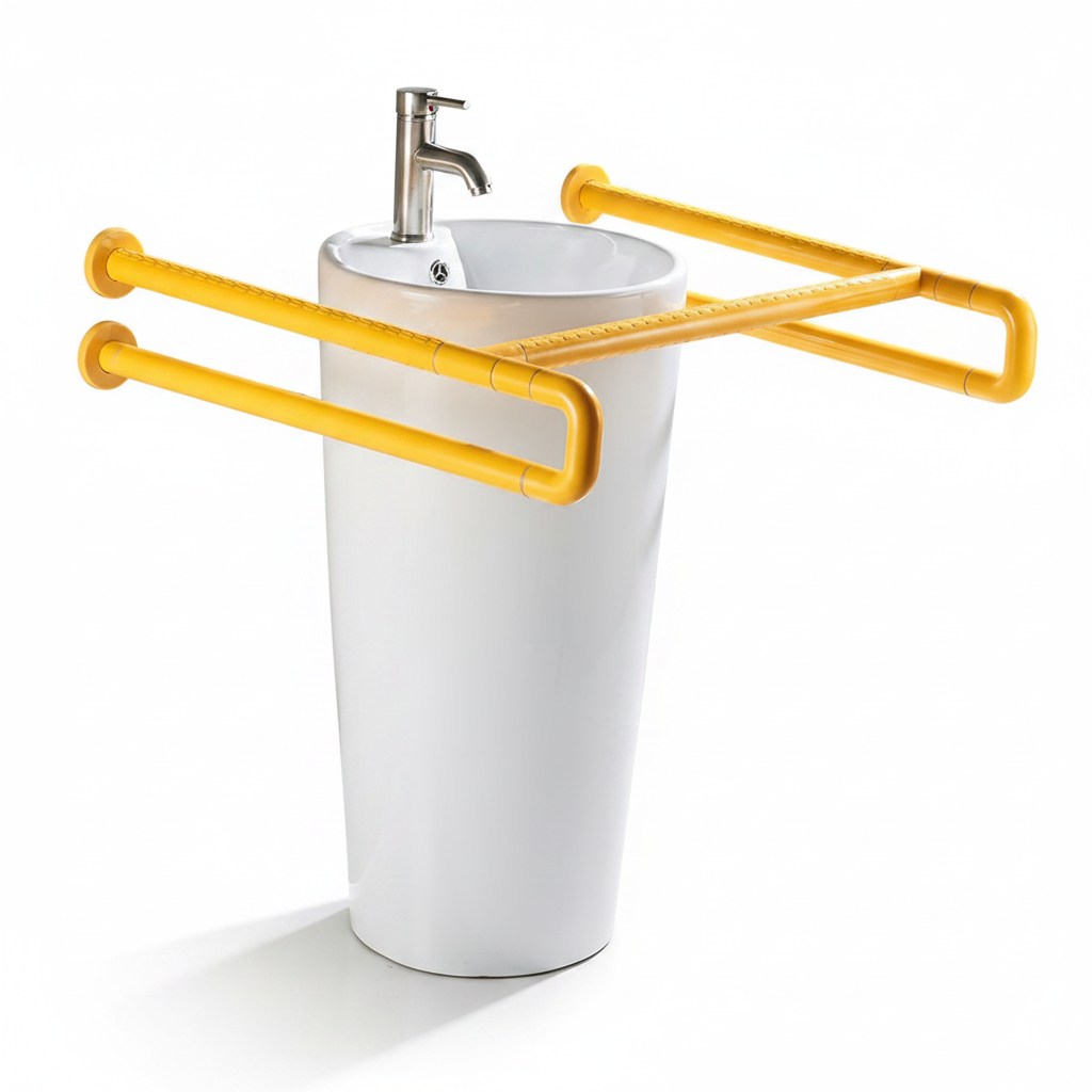 Basin grab bar without floor legs – ABS/PP outer tube, stainless steel inner, yellow