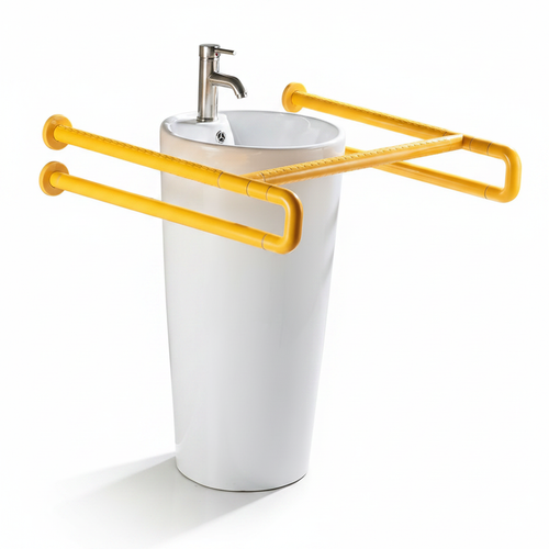 Basin grab bar without floor legs – ABS/PP outer tube, stainless steel inner, yellow